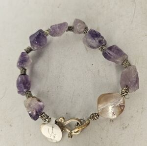 Amethyst, mother‎ of pearl, and silver bracelet
